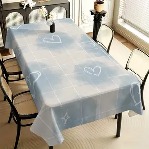 Minimalist Ins Light Blue Love Plaid Tablecloth, High Quality Polyester Fabric, Soft Watercolor Style Printing, Wrinkle-resistant and Durable, Suitable for Dormitory, Coffee Table and Leisure Party, Creating A Gentle and Dreamy Atmosphere.