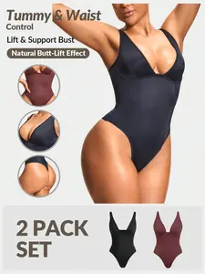 VYNCE 2 Packs Women Solid Color Sleeveless Seamless Bodysuits
