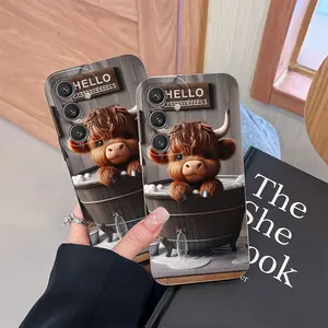 Cute Highland Cow Bath Design, Carefully Crafted, Impact Resistant and Lens Protective Function, Compatible with Samsung Galaxy S22/S23/S24/S25 Ultra/Plus/Edge. These Premium Cases Suitable for All Genders, Resistant to Drops, Scratches, and Impacts