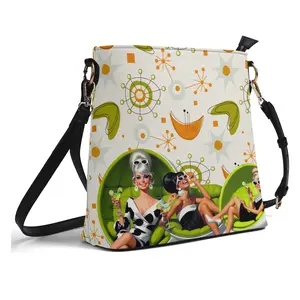 Mid Mod Retro Gals, Funky Fun Fashion Bag, Orange, Green Atomic Starbursts By MCM Gal, Mid Century Mod Kitschy Trendy Purse