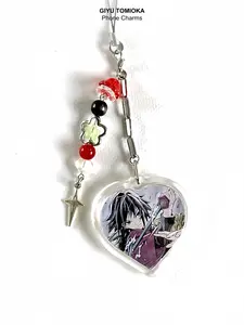 Handmade Japanese Anime Characters Phone Charms, Phone Chain, Giyu Tomioka & Muichiro, Unique Accessories for Fans, Perfect Gift Idea