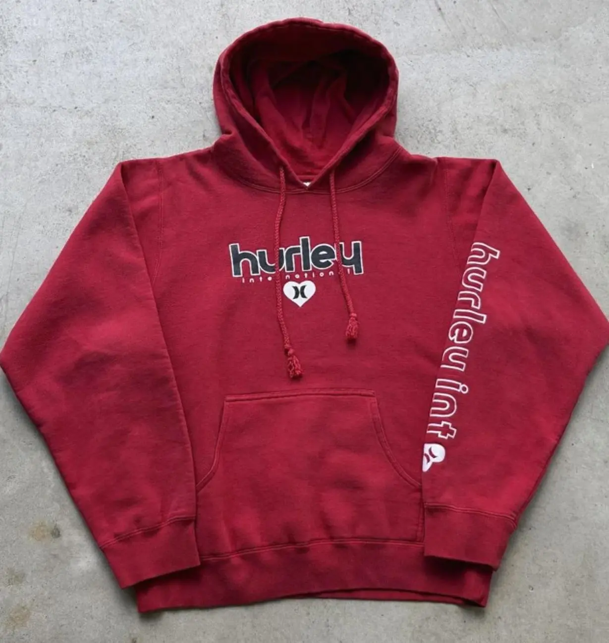 Y2K Hurley Red Hooded Sweatshirt With Sleeve Logo Size Large T-shirt, Sweatshirt and Hoodie  2