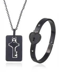 Fashion Lock & Key Design Bracelet & Pendant Necklace, Stainless Steel Jewelry for Party, Daily Clothing Decor, Trendy All-match & Exquisite Jewelry for Gift