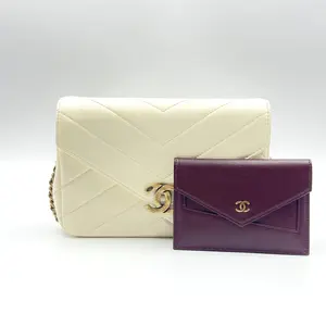 Pre-owned CHANEL Leather Crossbody Bags Coco Envelope Flap bag beige chevron quilted lethaer crossbody