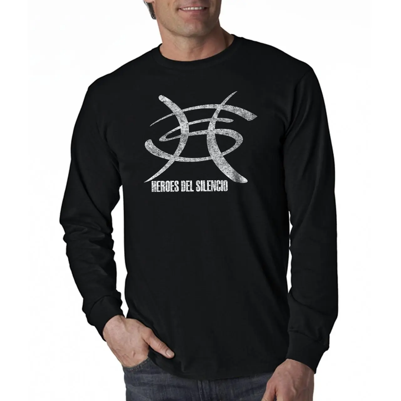 Heroes Del Silencio Bunbury Distressed Logo C Long Sleeve T-Shirt Casual Classic Cotton Crewneck Menswear Soft Top Jacket Tee Streetwear Tshirt