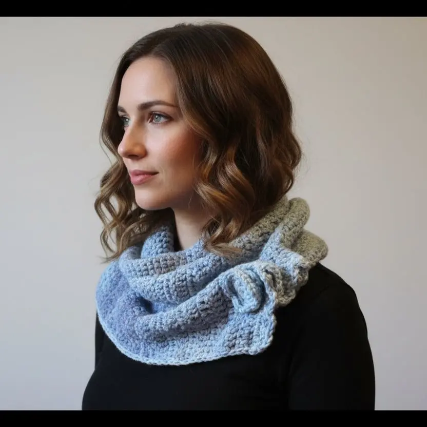 Women's Handmade Crochet Cowl Scarf, Multi-Color Artisan Winter Accessory with Adjustable Button, Generous 30” Long x 14” Wide, Clothes, Crochet Yarn, Button Closure, 14 Inches, Adjustable Button Closure