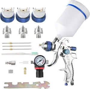 Professional HVLP Spray  Set Gravity Feed Air Spray  with 1.4, 1.7, 2.0mm Nozzles 20oz 600cc with Gauge for Auto , Primer, Clear/Top Coat & Touch-Up (Not Suitable for Latex )
