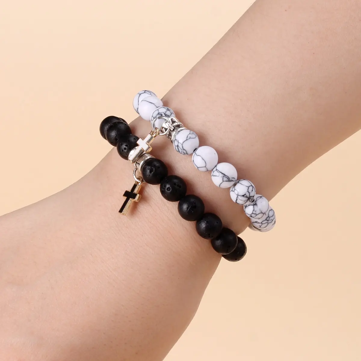 2pcs/set Heart Cross Pendant Bracelet Set For Couples Men Women Valentine's Day Jewelry Gift 2pcs/set Heart Cross Pendant Bracelet Set For Couples Men Women Valentine's Day Jewelry Gift