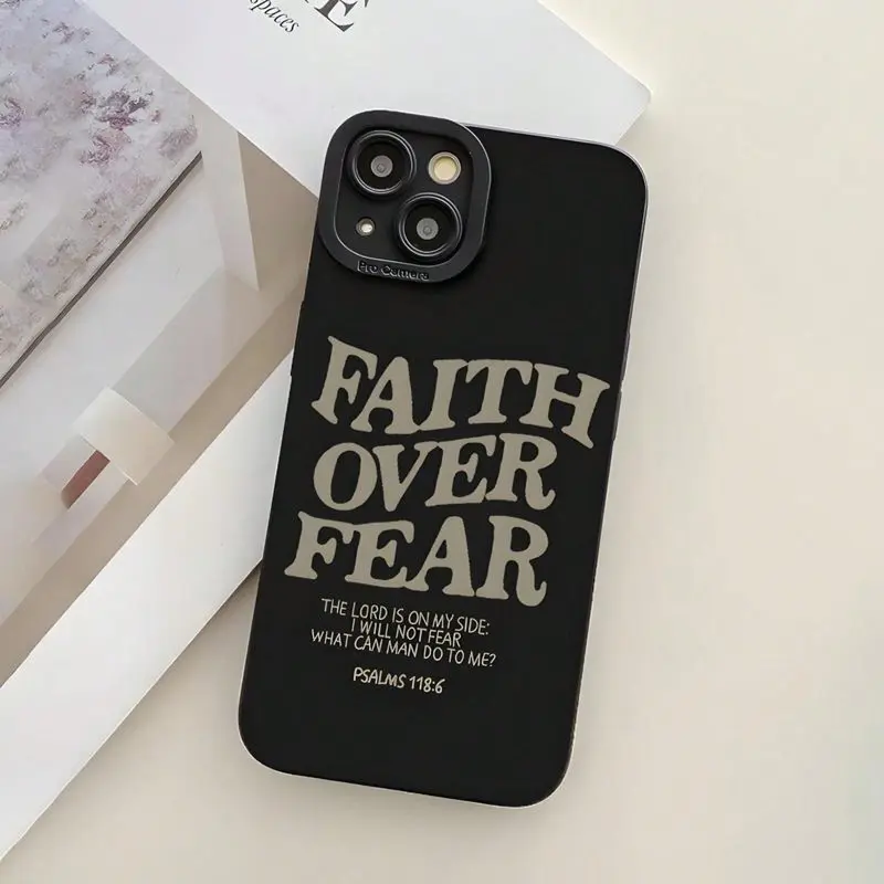 Unisex American Retro Preppy Faith Over Fear TPU Smartphone Case - Shockproof, Anti-Collision 1-Piece Casual Accessory Compatible With iPhone 11-17 Series