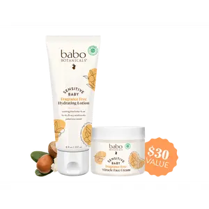 Babo Botanicals Sensitive Baby Fragrance Free Hydrating Lotion + Miracle Face Cream Set – Soothing Shea Butter & Oat – For Dry & Very Sensitive Skin – Pediatrician Tested – EWG Verified – 8 fl oz (237 ml) Lotion + Face Cream