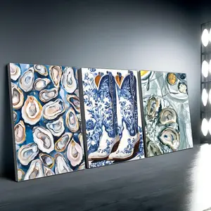 Oyster Pattern Canvas Painting, Watercolor Style Wall Art, Wall Decor for Home Living Room Bedroom Office, Ornaments