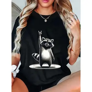 100% Cotton Retro Raccoon Rock Music Gift Men Women Funny Raccoon T-Shirt