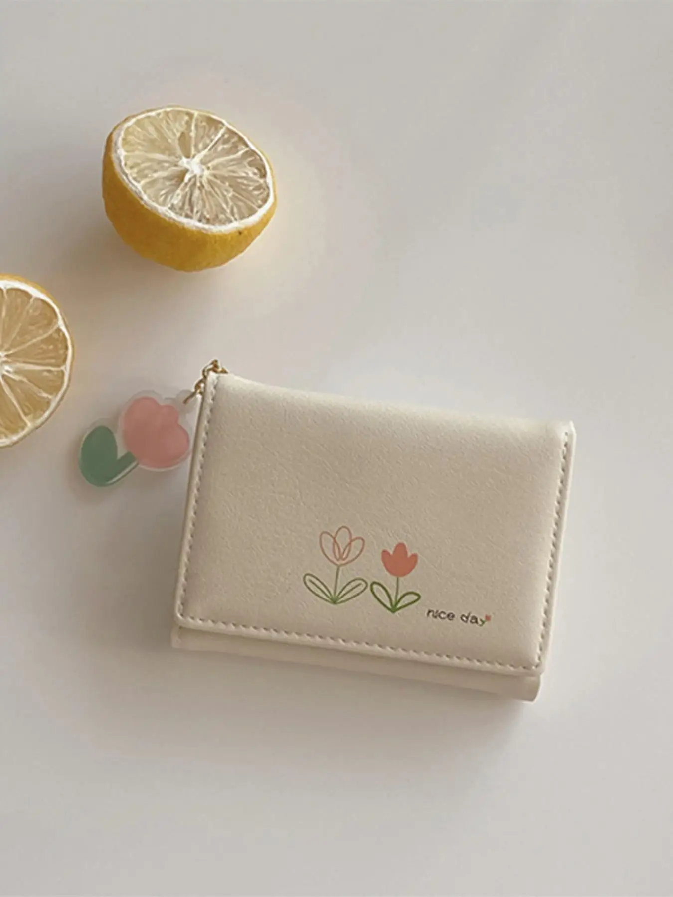 Women's Cute Floral Pattern Short Wallet with Pendant, Casual Simple Multi-card Slots Card Holder, Fashionable Wallet for Daily Use