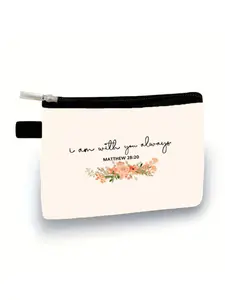 "i Am with You Always" Bible Print Zipper Coin Purse, Christian Theme Storage Bag, Ideal for Coins, Cards, Small Items, Perfect Gift