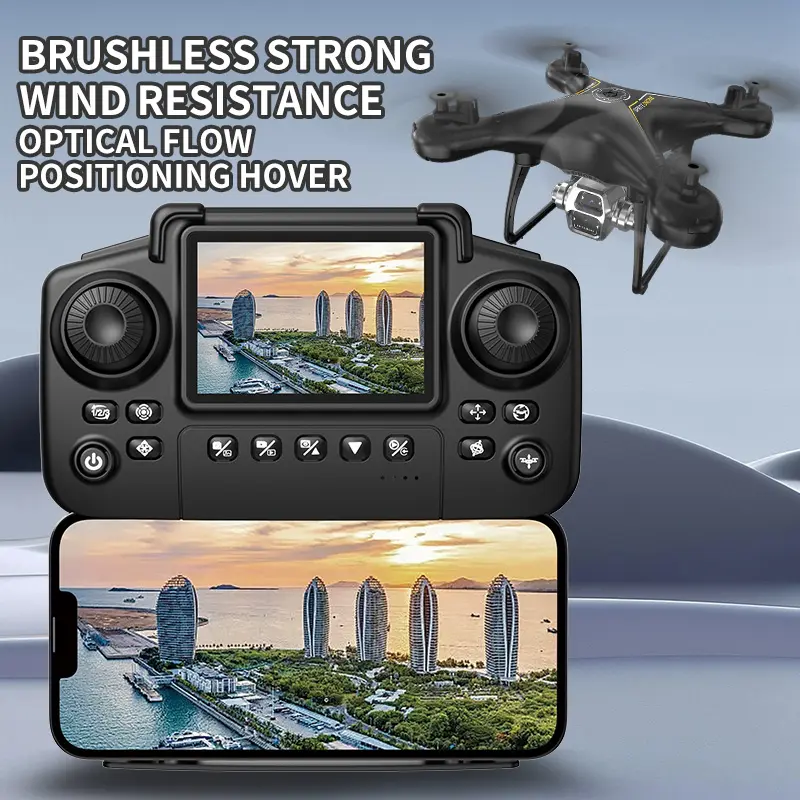 Beginner-friendly aerial photography selection! 4K drone with built-in screen and remote control—enhanced signal transmission plus optical flow positioning; one-button takeoff/landing, rolling stunts, real-time screen display onboard; no need to use a pho