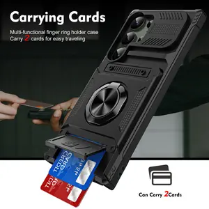 Samsung Galaxy S26 Ultra & A56 Shockproof Casing, Cellphone Protection Cover with Hidden Card Slot, Ring Holder, Car Magnetic Mount, Anti-Drop Mobile Phone Accessory