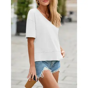 EcoNutri Womens Summer V Neck T Shirts Casual Short Sleeve Flowy Tops Cute Loose Fit Basic Tees