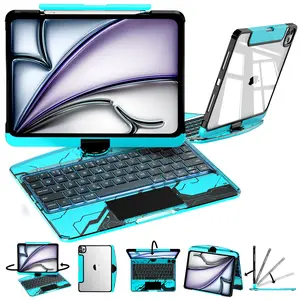 NAIDUN Y2K Style Transparent Blue Silicone Keyboard for iPad Tablet Accessories with 360 Swivel & Backlit Keys for Comfortable Typing Digital Products Durability