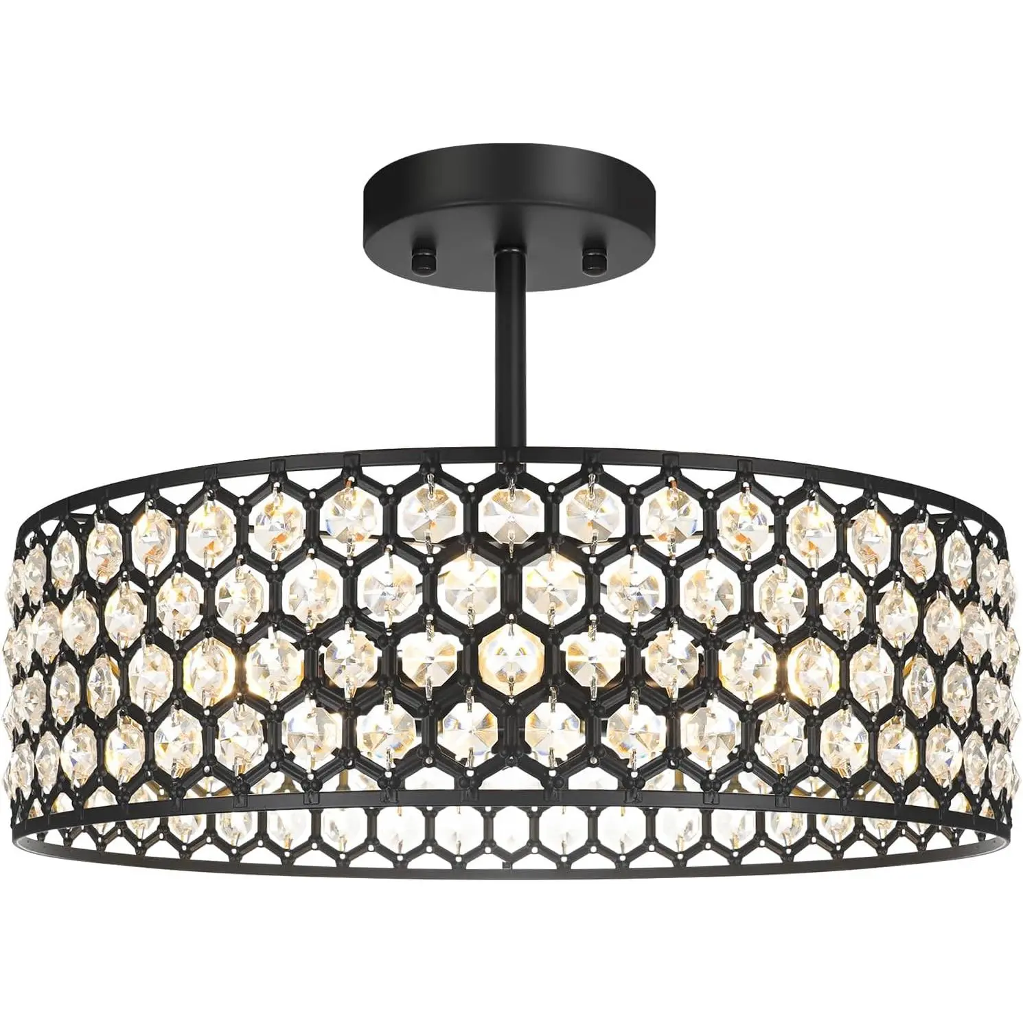 Lxybcce Black Crystal Ceiling Light Fixture - Modern Semi Flush Mount Ceiling Chandelier Lighting for Kitchen, Dazzling Prism Chandelier for Bedroom, Bathroom, Dining Room, 5 Light, 16 in