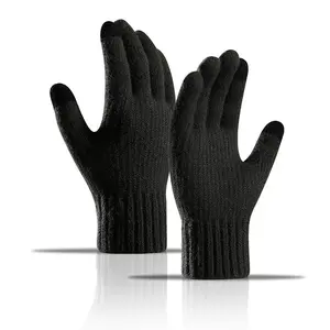 Winter thermal gloves, camel wool knitted fleece thickened, touch screen men's gloves outdoor