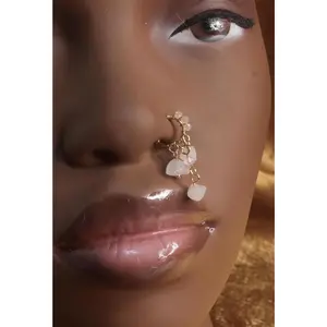 Rose Quartz Dangle Stone Non Piercing Nose Ring