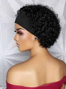Pixie Cut Wigs with Headband Curly Headband Wig Human Hair Short Pixie Headband Wigs For Women