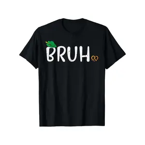 Oktoberfest Bruh Graphic T-Shirt - 100% Cotton Black Bavarian Festival Shirt with Pretzel & Beer Design, Regular Fit Short Sleeve Tee for Men Women Boys GirlsCasual & Party Wear, Beer T Shirt, Festive Clothing, Festive Print Shirt, Machine Washable Print