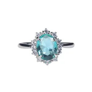 【#104】RTT Fashion 925 Sterling Silver Oval Green Gemstone Ring with Cubic Zirconia Halo – Vintage Style Cocktail Ring for Women, Engagement or Anniversary Gift