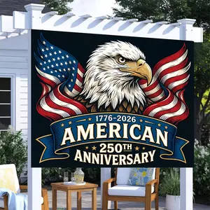 Independence Day 250th Anniversary Banner, Starry Sky with Fireworks and Bald Eagle, Polyester, Ideal for Home, Office, Outdoor Decor, Party Gifts