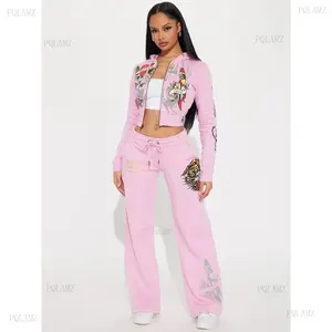20252 Piece Sets Womens Clothing  Letter Print Sweatsuit Hoodie Zipper Hoodie and Sweat Pants Suits Tracksuit Set Comfort