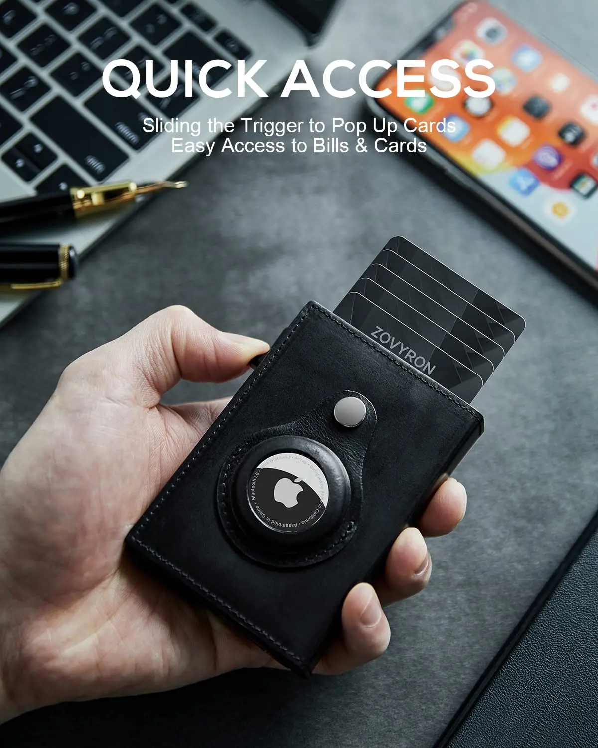 Minimalist Pop-Up Wallet for Men, Metal Card Holder with AirTag Slot, Side Slide Access, and Strong Magnetic Closure, Card Slots, Everyday Use, Men's Wallet