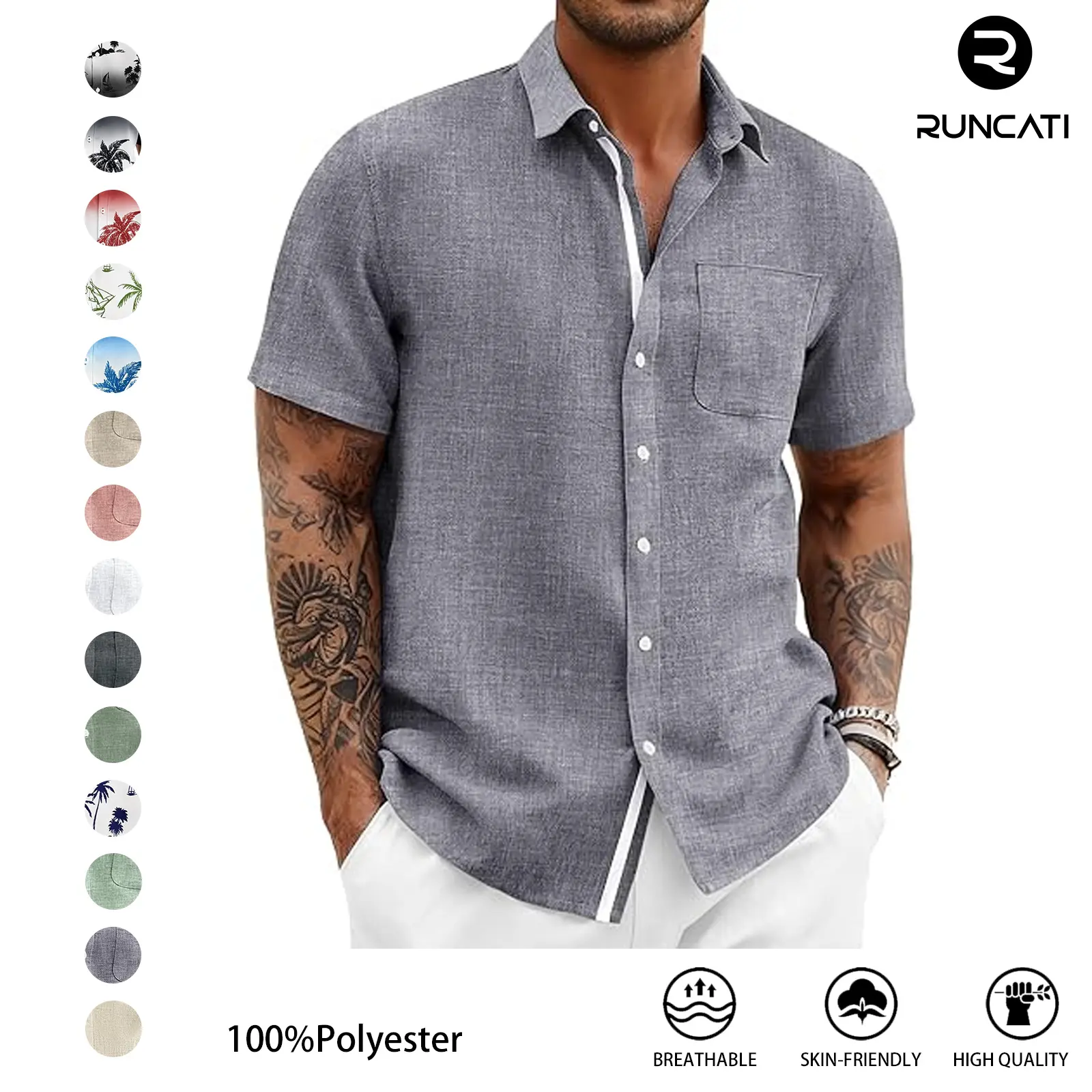 Runcati Mens Button Down Shirts Casual Short Sleeve Shirt Summer Beach Wedding Tops with Pocket