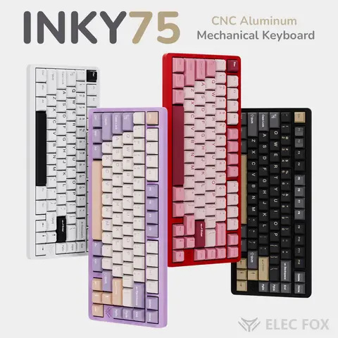 Elecfox INKY75 75% Aluminum Mechanical Creamy Keyboard, Wireless Tri-Mode Gamingkeyboard, Matcha Butter Switches, Double PBT Keycaps, RGB Backlit, Hot-Swappable, PCB Gasket, Gaming & Working PC Accessory