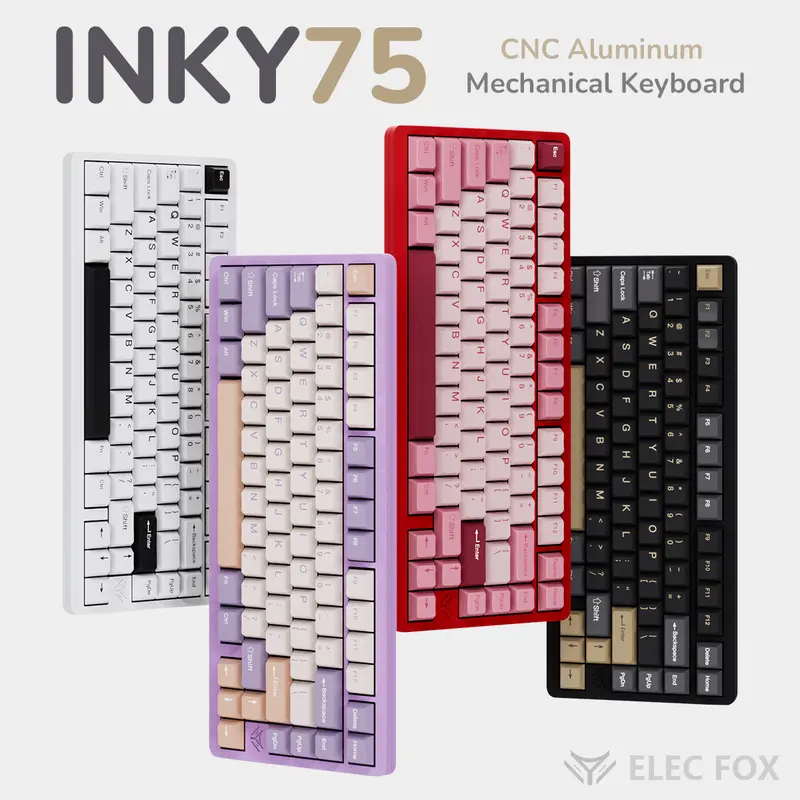 Elecfox INKY75 75% Aluminum Mechanical Creamy Keyboard, Wireless Tri-Mode Gamingkeyboard, Matcha Butter Switches, Double PBT Keycaps, RGB Backlit, Hot-Swappable, PCB Gasket, Gaming & Working PC Accessory