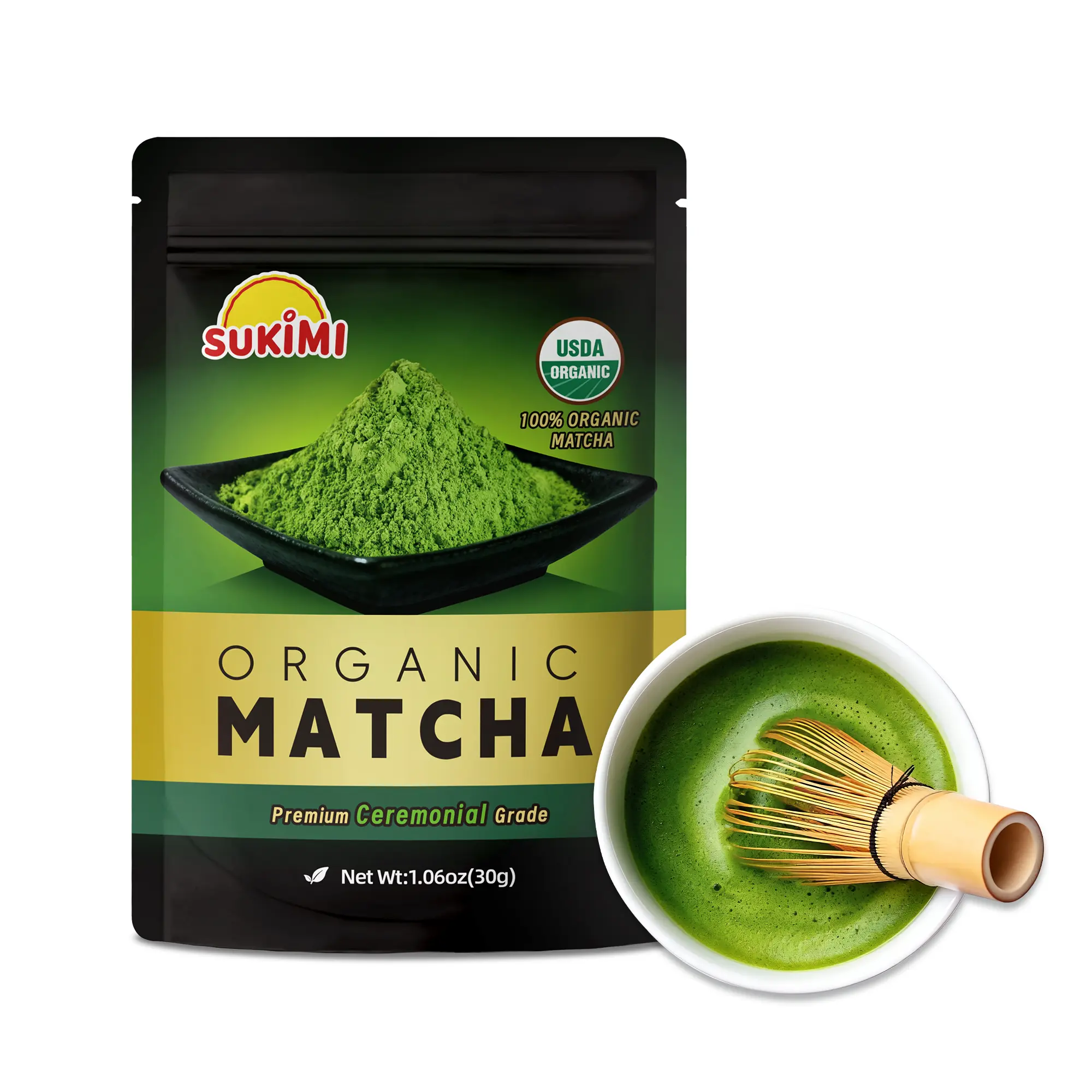 SUKIMI Organic Ceremonial Matcha Powder, First Harvest Ceremonial Grade Matcha, Smooth Green Tea Powder for Daily Drinking, USDA Organic, Non-GMO