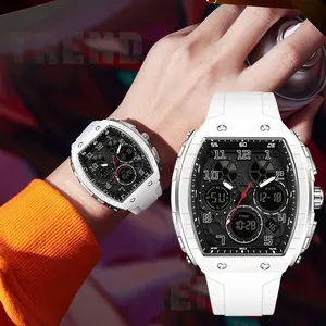 MenSportsDigitalWristWatchesForMaleClockDualDisplayManTonneauWatchesChronographLuminousSiliconeBandDropship