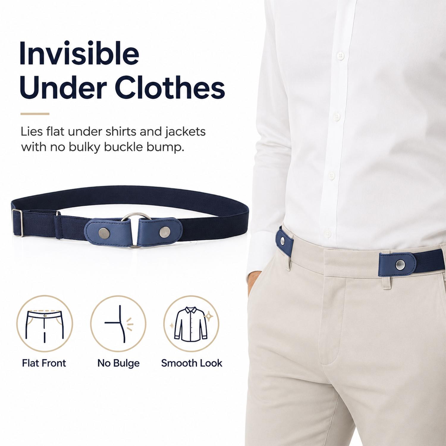 No Buckle Elastic Belt for Men & Women, Adjustable Invisible Stretch Belt with No Bulge for Jeans & Casual Outfits
