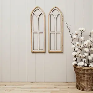 Ivory Point Farmhouse Wooden Wall Window Arches Set of 2 -3 Sizes - Rustic Cathedral Wood Windows