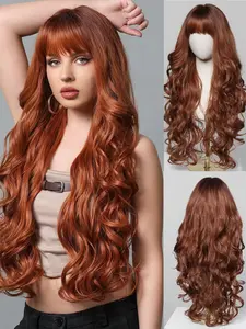 28 Inch Long Wave Wig for Women, with Bangs and Wavy Style, Perfect for Role Play Parties, Synthetic Hair Extension, Wavy Synthetic Hairpiece