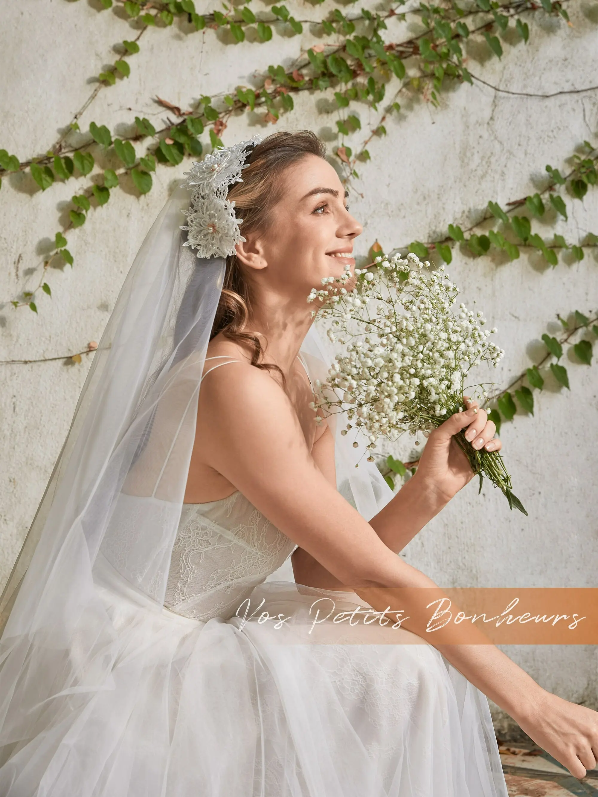 Boho Juliet Cap Bridal Veil with Silver Flower, Two Tier Ivory Wedding Juliet Cap Veil with Blusher, Malva Veil