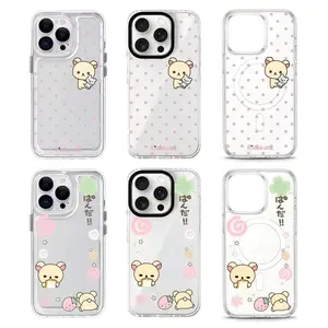 Kawaii White Bear Rilakkuma Korilakkuma Cute Transparent Phone Case for iPhone 17 Pro Max Air 16 Plus 15 14 13 12 11 Shockproof Protective Cover Gift For Birthday Christmas Valentine Halloween