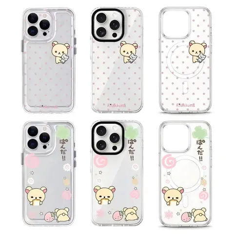 Kawaii Bear Rilakkuma Korilakkuma Cute Transparent Phone Cases For iPhone 18 17 16 15 14 13 12 11 Promax Pro Plus Air Shockproof Protective Cover Gift For Birthday Christmas Valentine Halloween