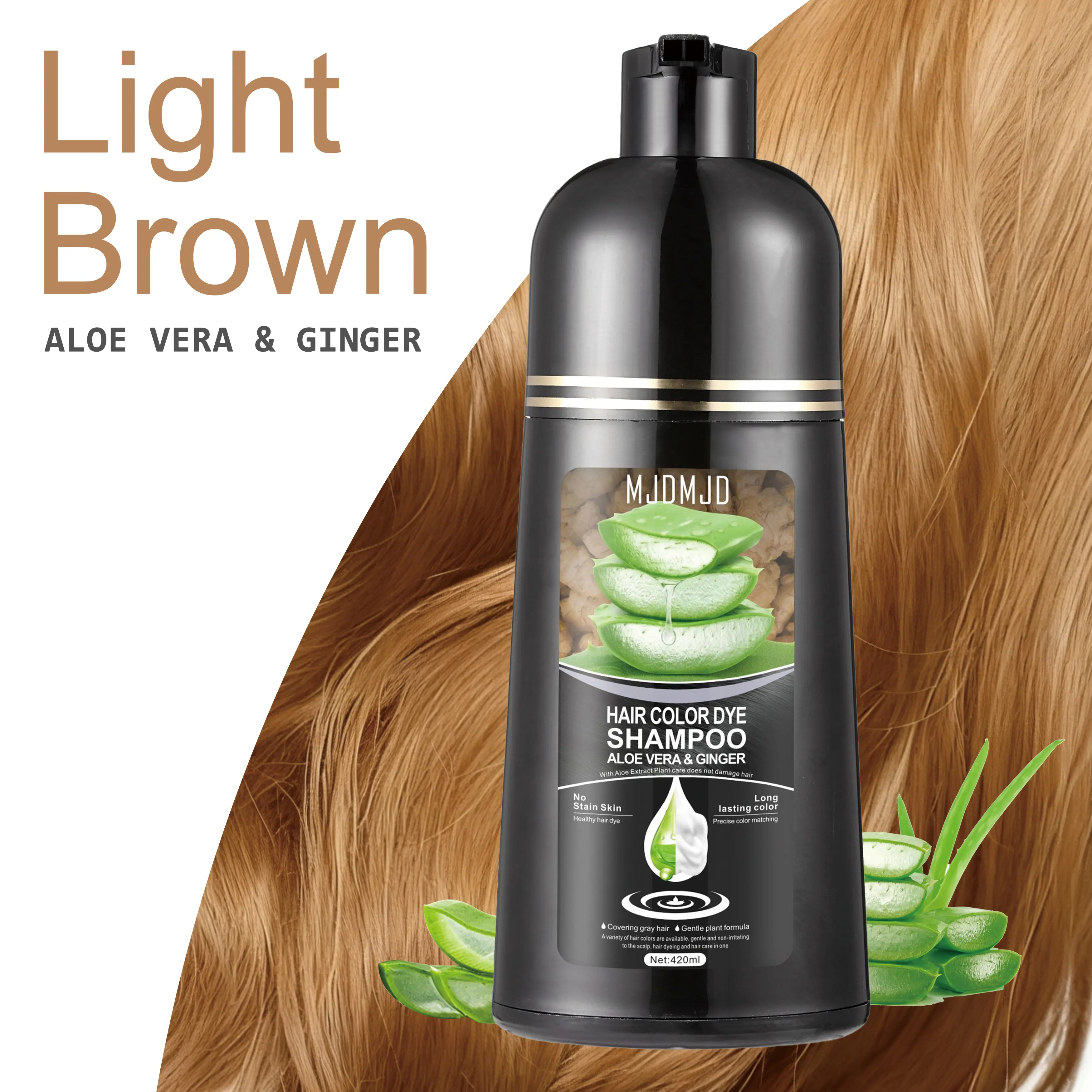 Aloe Vera Hair Dye Shampoo, 3-in-1 Natural Black Color & Gray Coverage for  Men