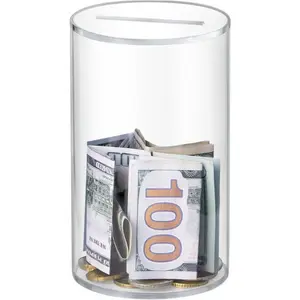 Clear Acrylic Piggy Bank, Cylindrical Piggy Bank For Home Decor, Money Jar Room Decor, Summer Unopenable Acrylic Saving Jar, Home Ornaments Tin