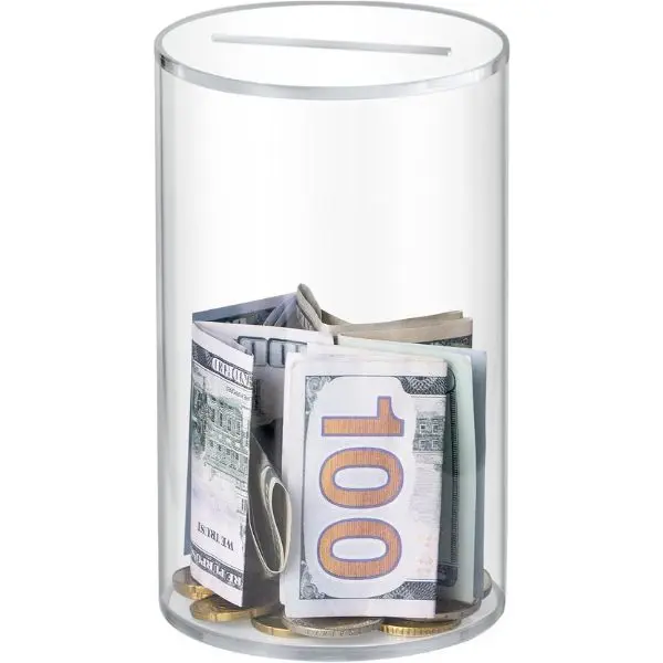 Acrylic Cylindrical Coin Piggy Bank - 3.54"l x 3.54"w x 6"h Secure Acrylic Savings Jar, Aesthetic Home Decor Unopenable Cash Saving Ornament