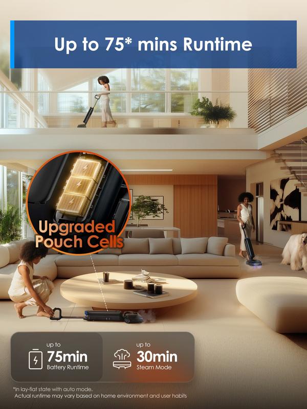 Tineco Floor One S9 Artist Steam Wet Dry Vacuum Cleaner, High-temp Steam Cleaning, 22kPa Suction, 360° SmoothDrive, Anti-Tangle Design, 185°F Flashdry, Long Runtime, 180° Lay-Flat