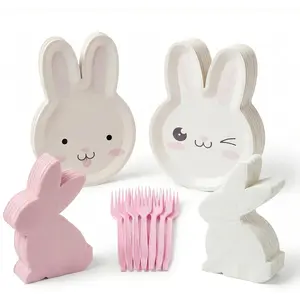 72 Pcs Pink Bunny Party Napkins and Plates Disposable for 24 Guests, Cute 9" Paper Plates, Cocktail Napkins, Forks, Party Supplies for Birthday, Bridal Shower Decorations