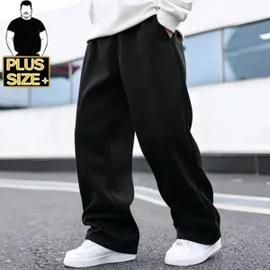[Plus Size]  Men's Loose Fit Wide Leg Sweatpants – Baggy Casual Joggers with Elastic Waist, Comfortable Streetwear for Big & Tall Men, Black/Medium Gray (2XL-6XL)