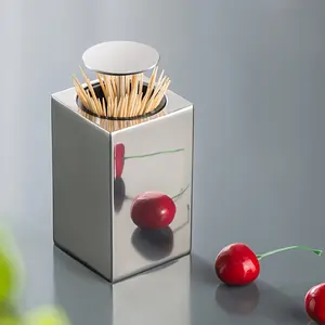 Stainless Steel - Automatic Pop-Up Toothpick Holder - 1pc Press-to-Open Dispenser for Kitchen & Dining Room