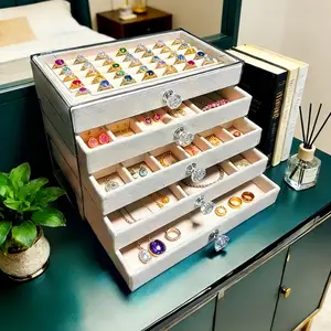 5 Drawer Acrylic Jewelry Organizer Box, Clear Velvet Lined Jewelry Storage Case with Stackable Design and Removable Dividers, Tangle Free Organizer for Earrings, Necklaces, Rings and Bracelets, Vanity Display Box for Women,Mother’s Day Gift for Mom